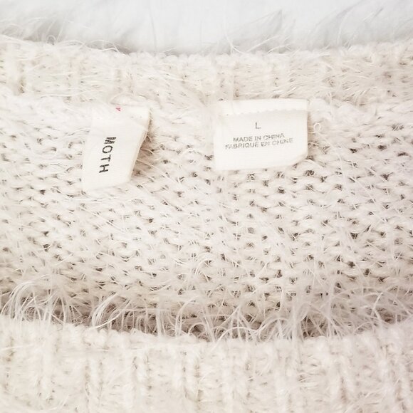 Anthropologie Moth Audrette Eyelash Sweater Pullover 3D Floral Applique Cream L - Picture 10 of 16